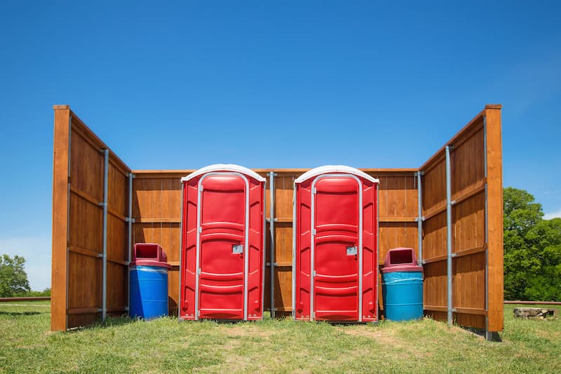 Short-term porta potty units staged for delivery in Hanover, Pennsylvania